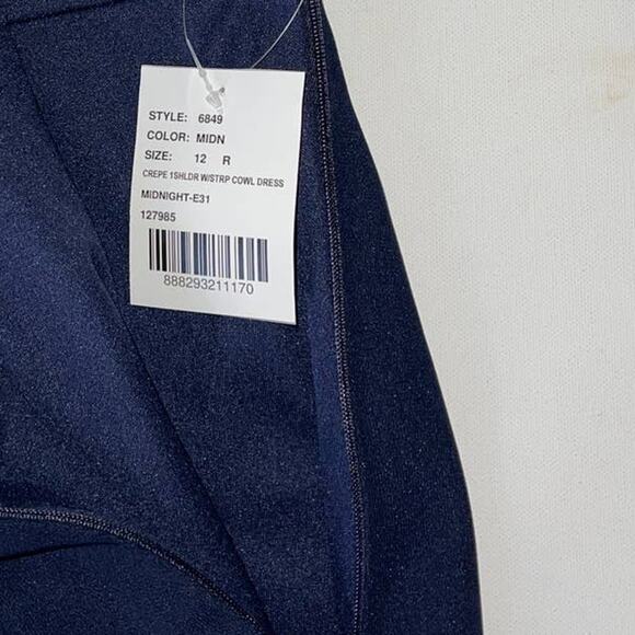 After Six One Shoulder Draped Cowl Neck Midnight Blue maxi Dress Size 12 - Picture 12 of 15